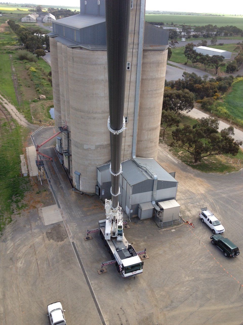 Morgans Crane Hire Adelaide 95T Liebherr All Terrain Crane Silo - View from the dog box whilst working on Silos