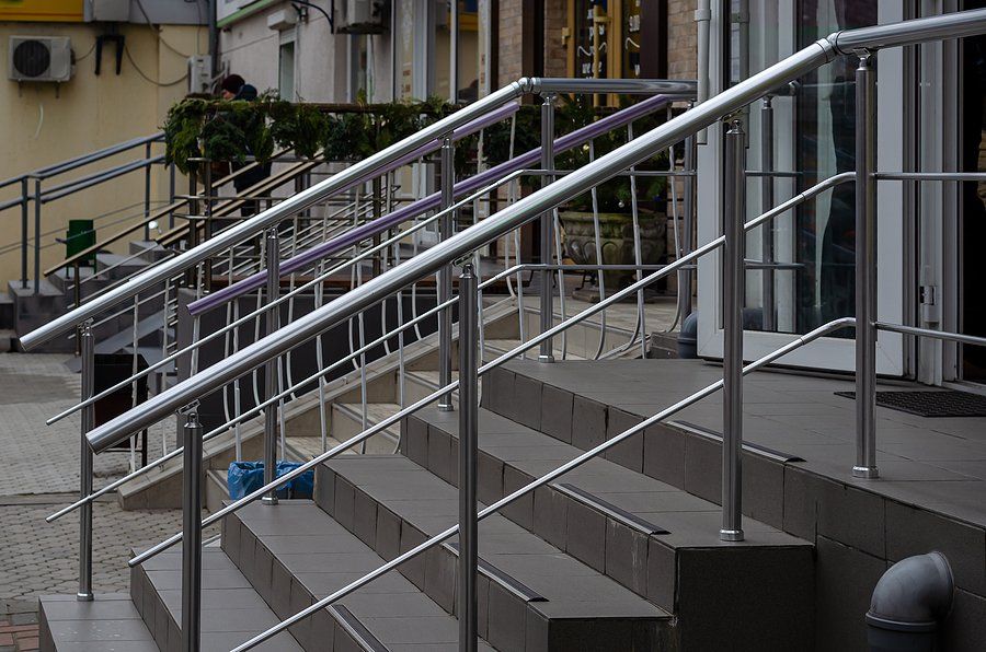 commercial outdoor stairs with stainless handrails