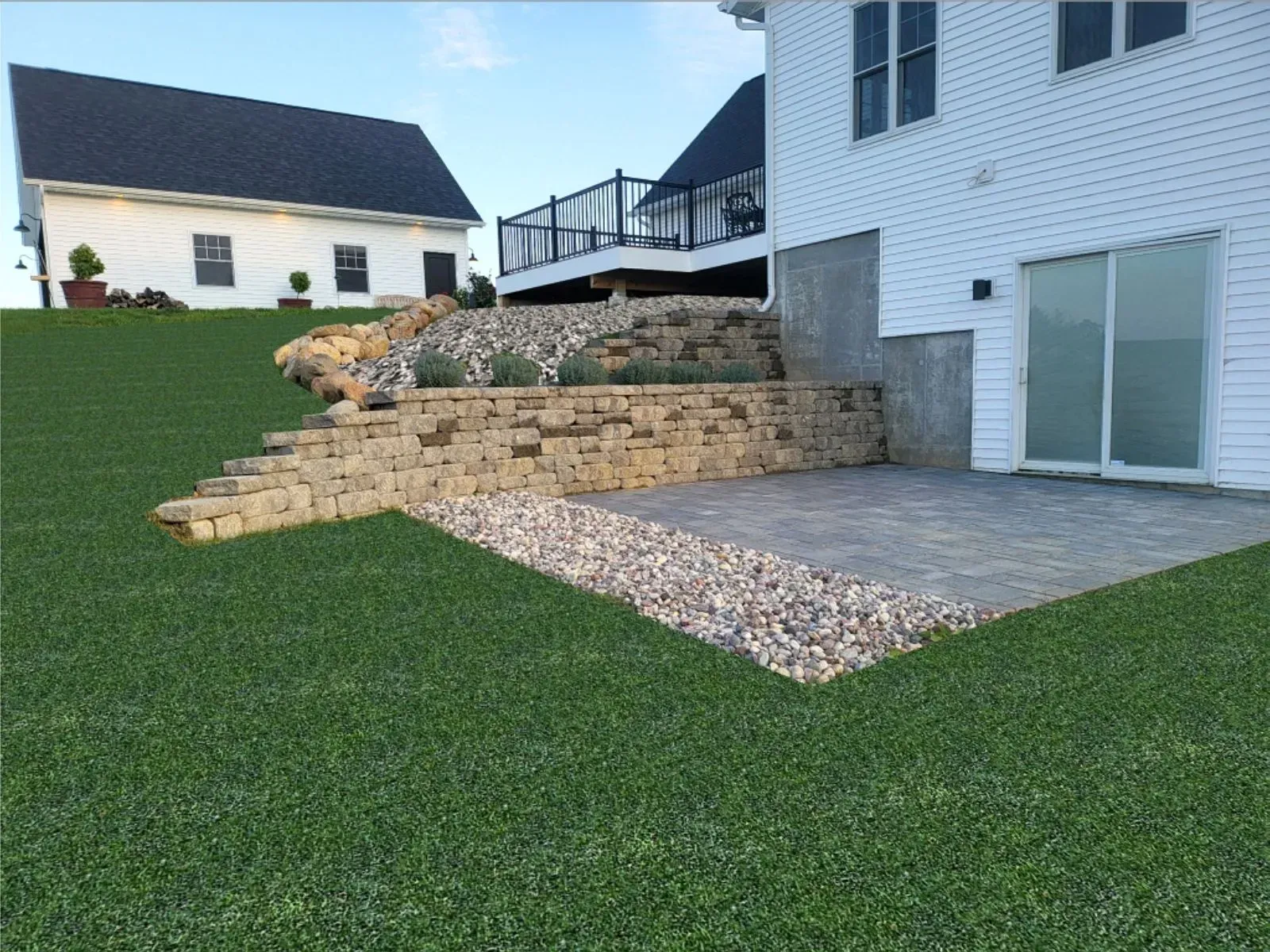 Paver patio & versa-lok mosaic wall- Orion, IL- C & J Landscaping