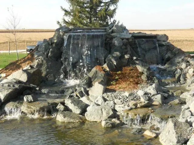 Water fall with split stream- Orion, IL- C & J Landscaping