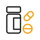 Pill bottle with yellow pills, one capsule and one tablet, on white background.