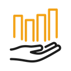 Hand holding upward trending bar graph.