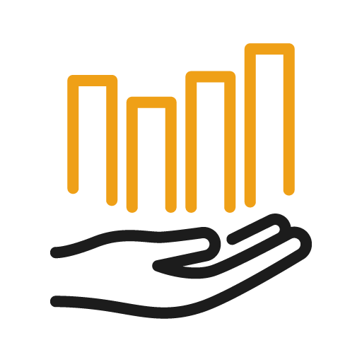 Hand holding upward trending bar graph.