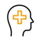 Profile of a head with a gold plus sign inside, representing mental health.
