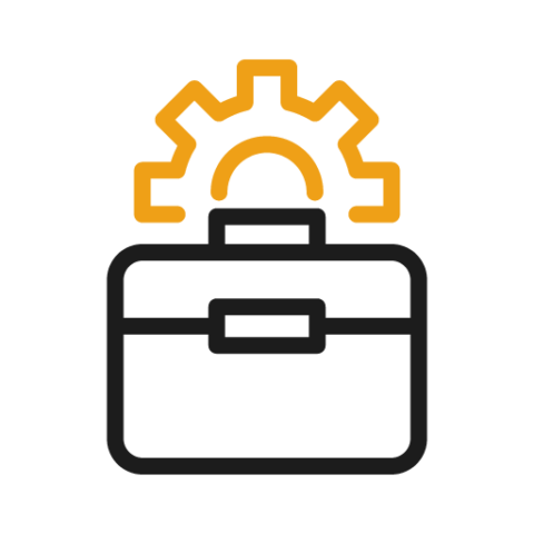 Briefcase with a gear icon above.