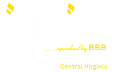 Two gold flame-like symbols, one in each top corner, on a white background.