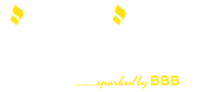Two gold flame-like symbols, one in each top corner, on a white background.