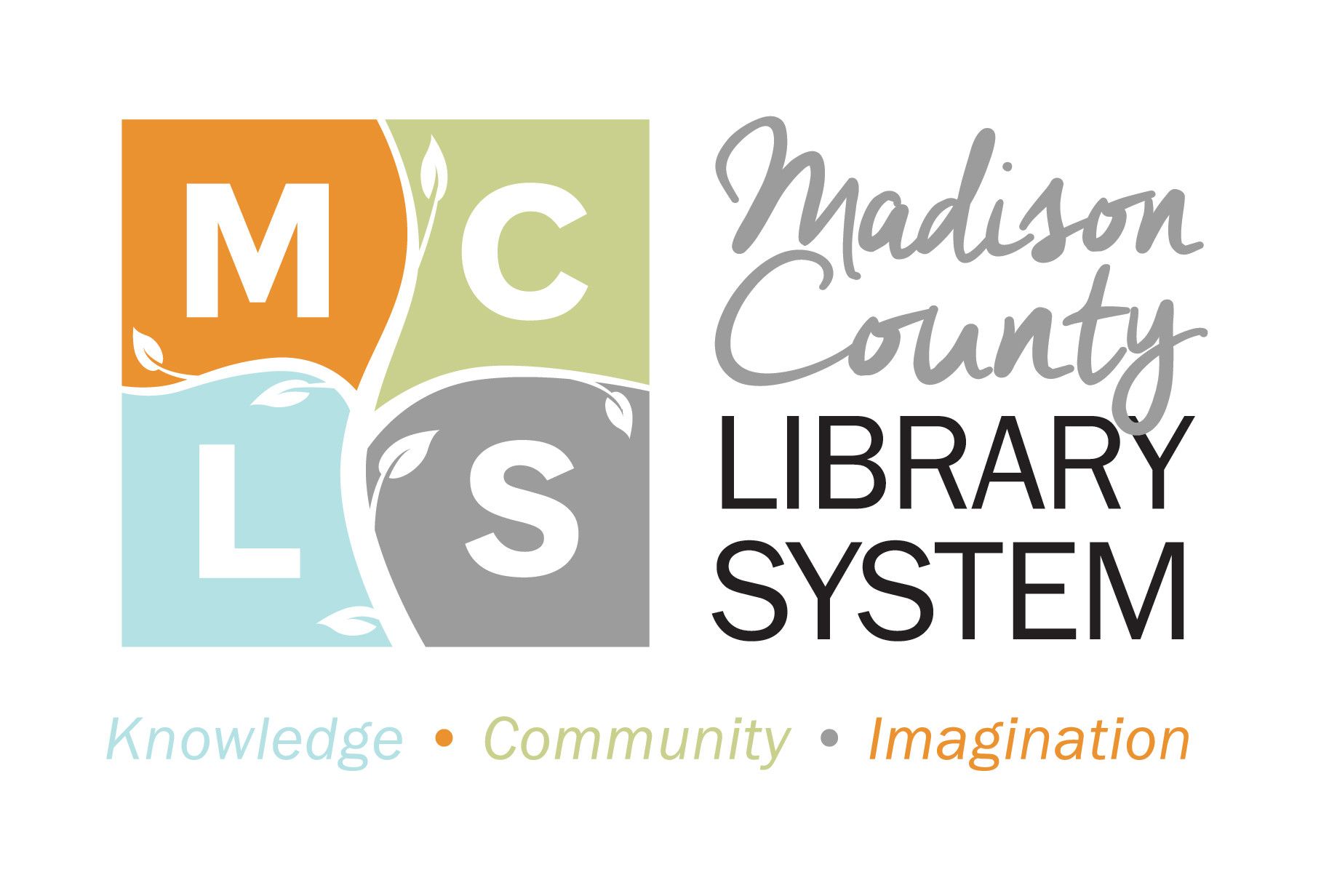 Madison County Library System logo with MCLS letters and slogan “Knowledge • Community • Imagination”