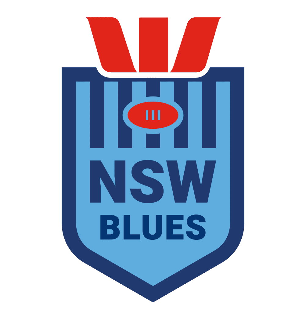 A blue and red logo for the nsw blues