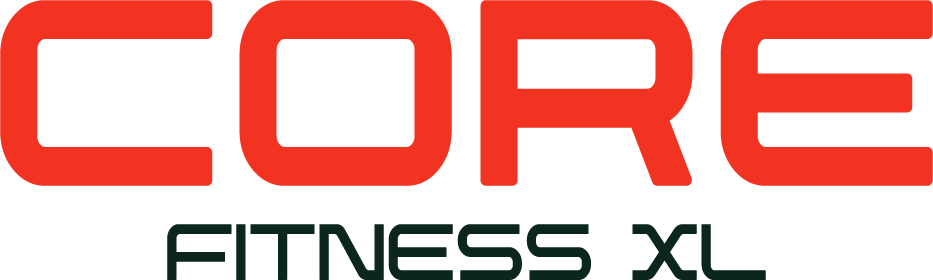 CORE FITNESS XL in rood en zwarte tekst.