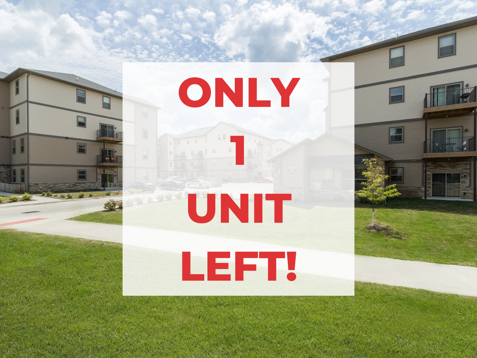 Exterior view of The Heights at Lincoln Swing, a modern apartment complex in Ames, IA offering convenient living spaces close to local & ISU amenities.