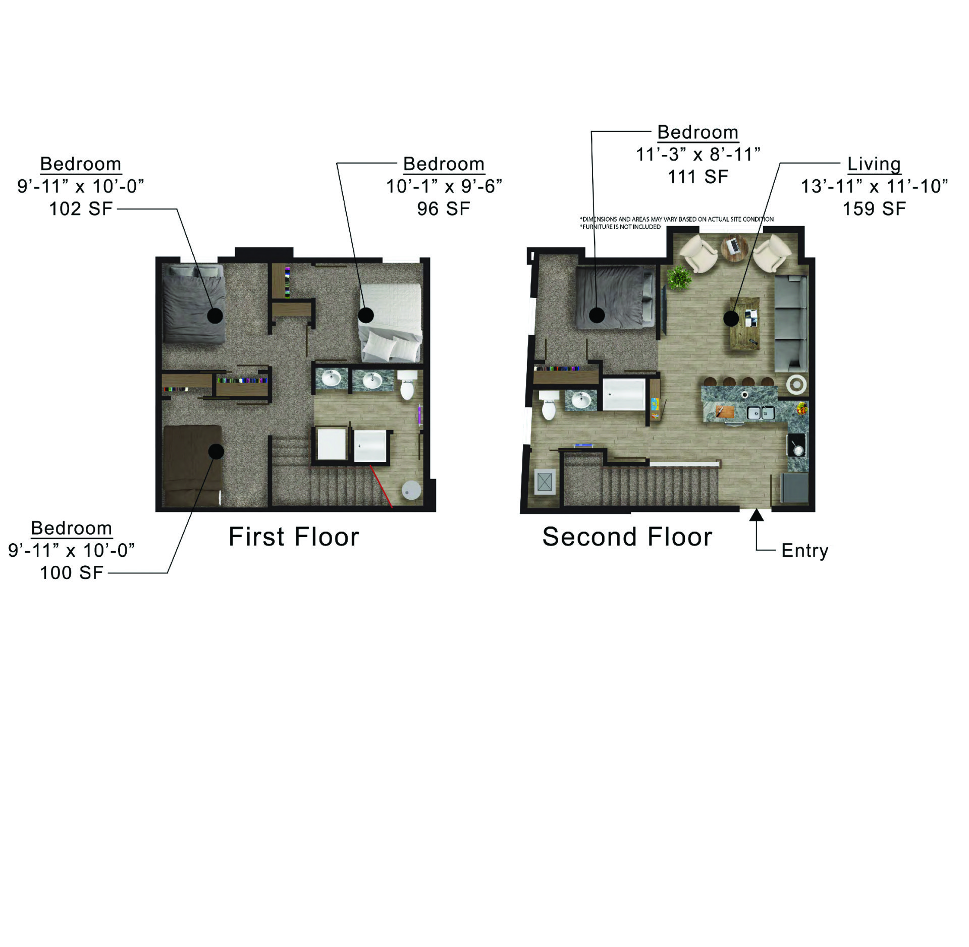Clocktower Place | Floor plan layout of a spacious apartment unit at Unique Apartment Homes in Ames, IA, featuring modern design and functional living spaces.