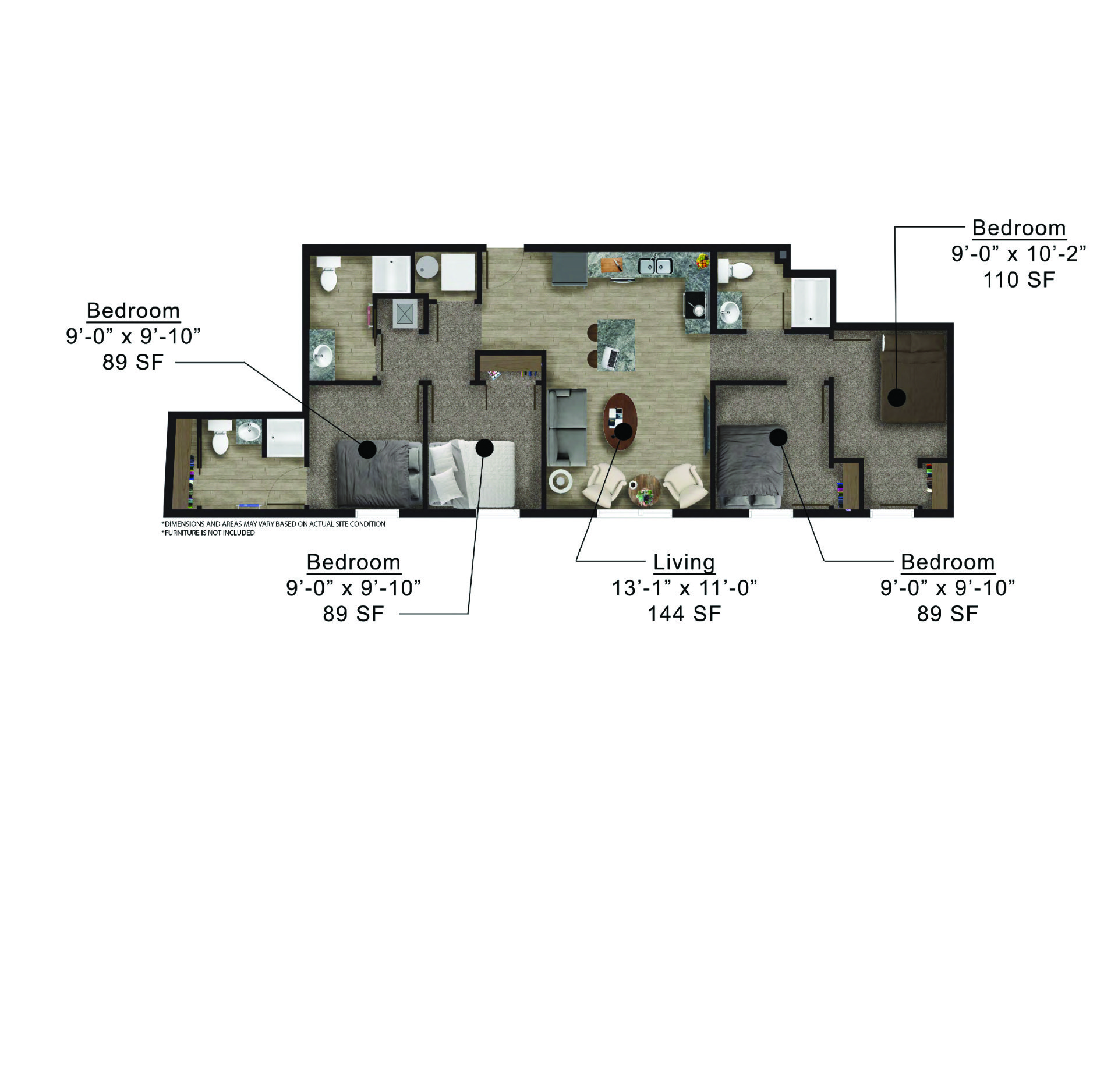Clocktower Place | Floor plan layout of a spacious apartment unit at Unique Apartment Homes in Ames, IA, featuring modern design and functional living spaces.