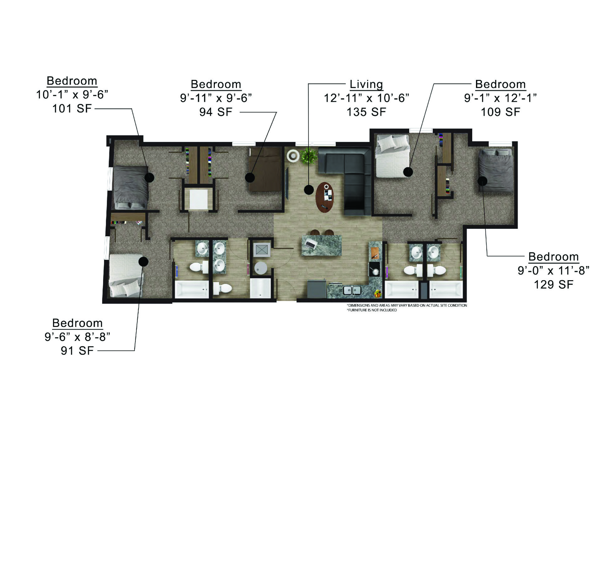 Clocktower Place | Floor plan layout of a spacious apartment unit at Unique Apartment Homes in Ames, IA, featuring modern design and functional living spaces.