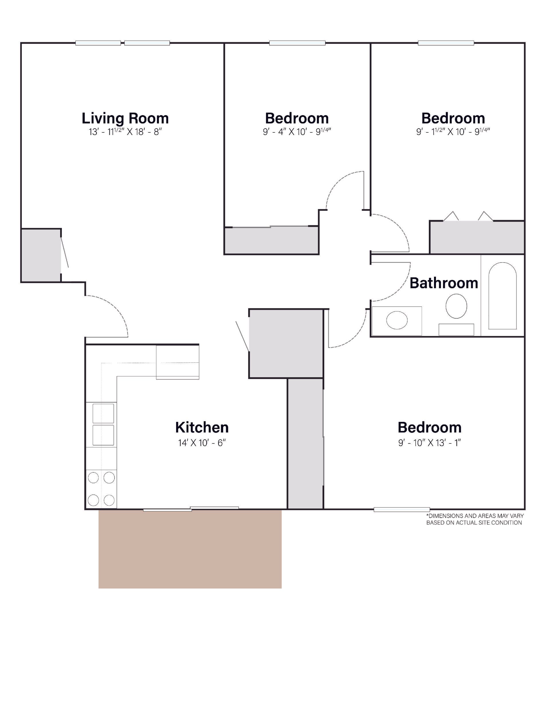 134 Hyland | Floor plan layout of a spacious apartment unit at Unique Apartment Homes in Ames, IA, featuring comfortable design and functional living spaces.