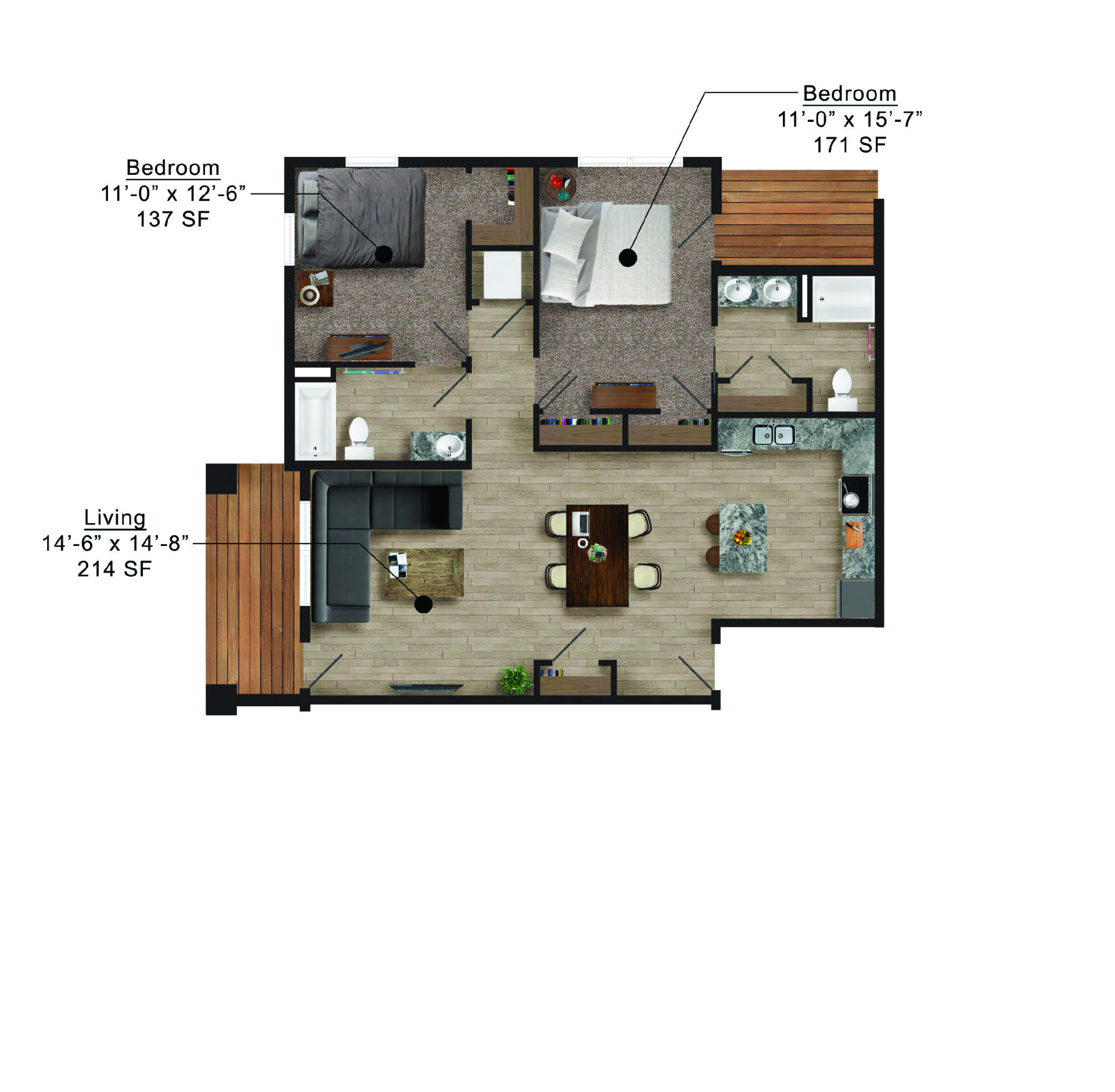 Aurora Heights | Floor plan layout of a spacious apartment unit at Unique Apartment Homes in Ames, IA, featuring modern design and functional living spaces.