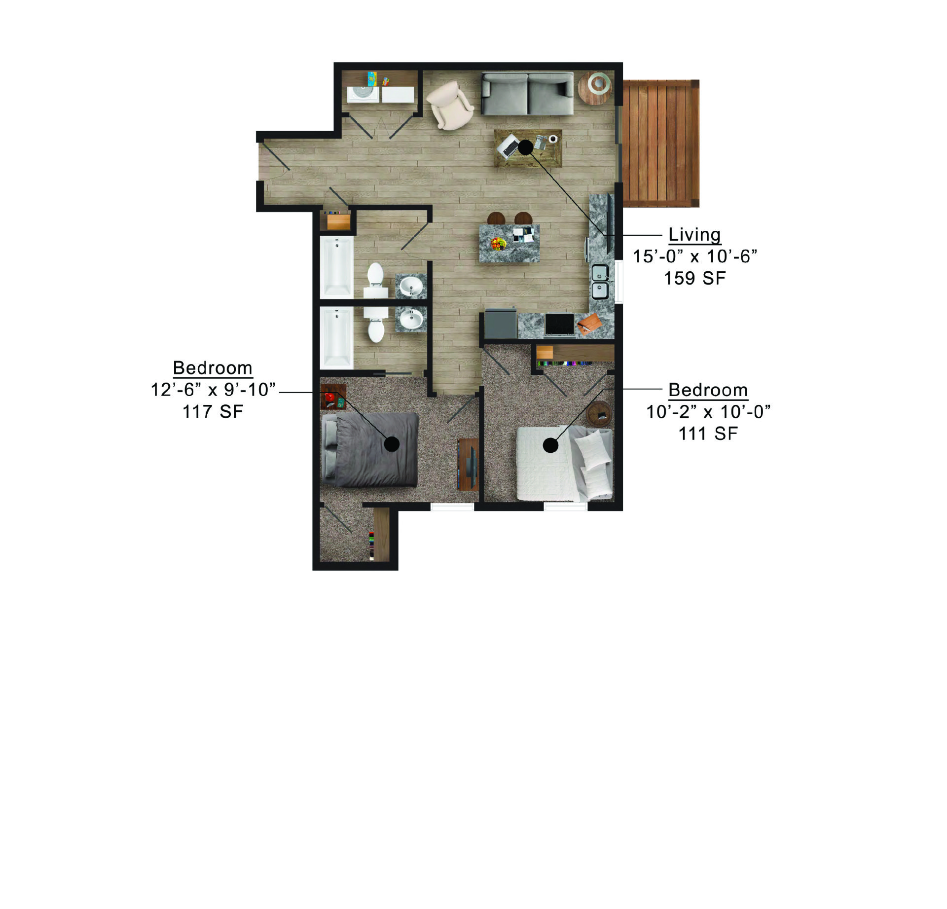 Mortensen Heights | Floor plan layout of a spacious apartment unit at Unique Apartment Homes in Ames, IA, featuring modern design and functional living spaces.