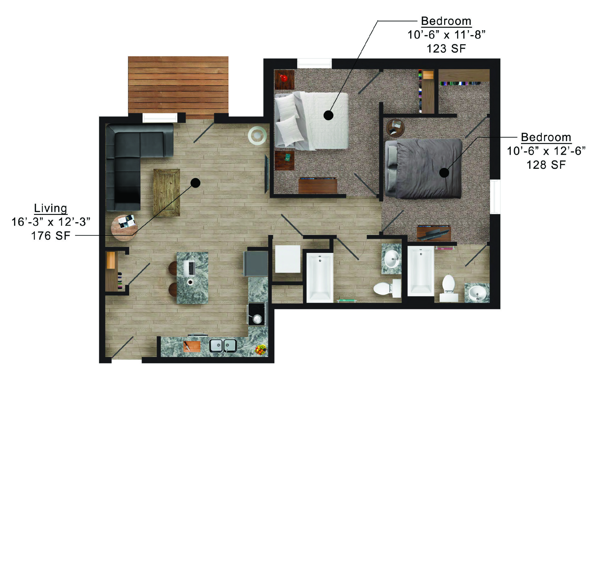 Mortensen Heights | Floor plan layout of a spacious apartment unit at Unique Apartment Homes in Ames, IA, featuring modern design and functional living spaces.