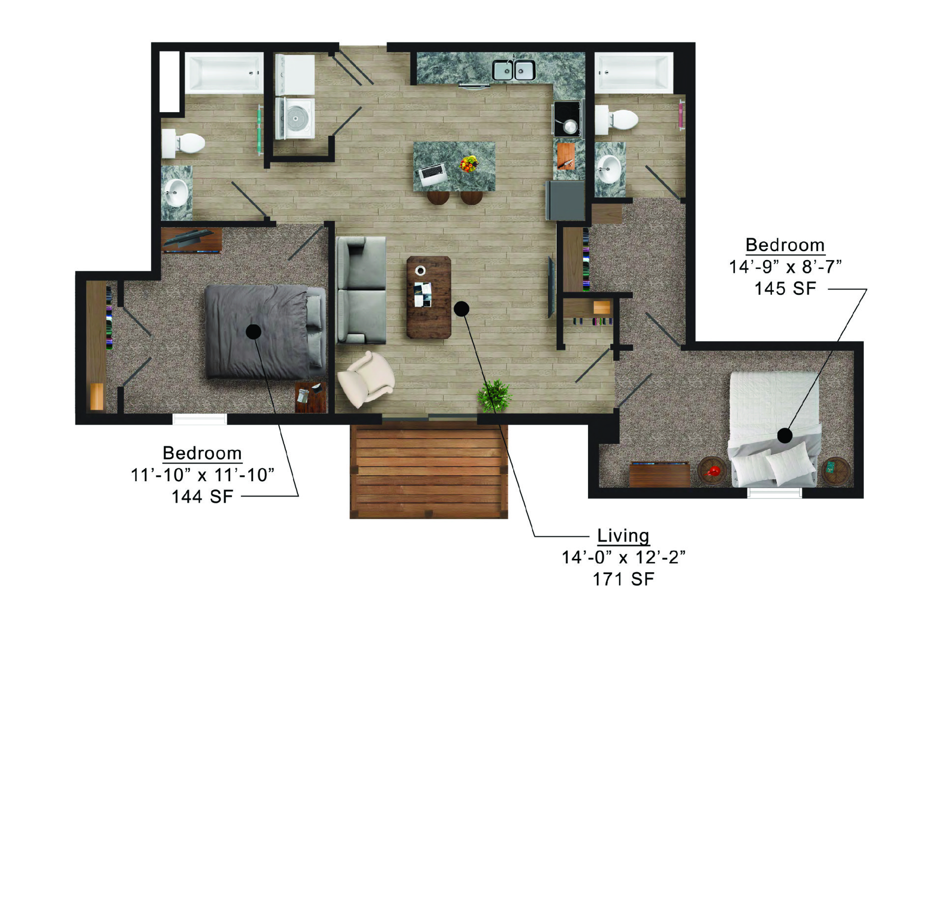 Mortensen Heights | Floor plan layout of a spacious apartment unit at Unique Apartment Homes in Ames, IA, featuring modern design and functional living spaces.