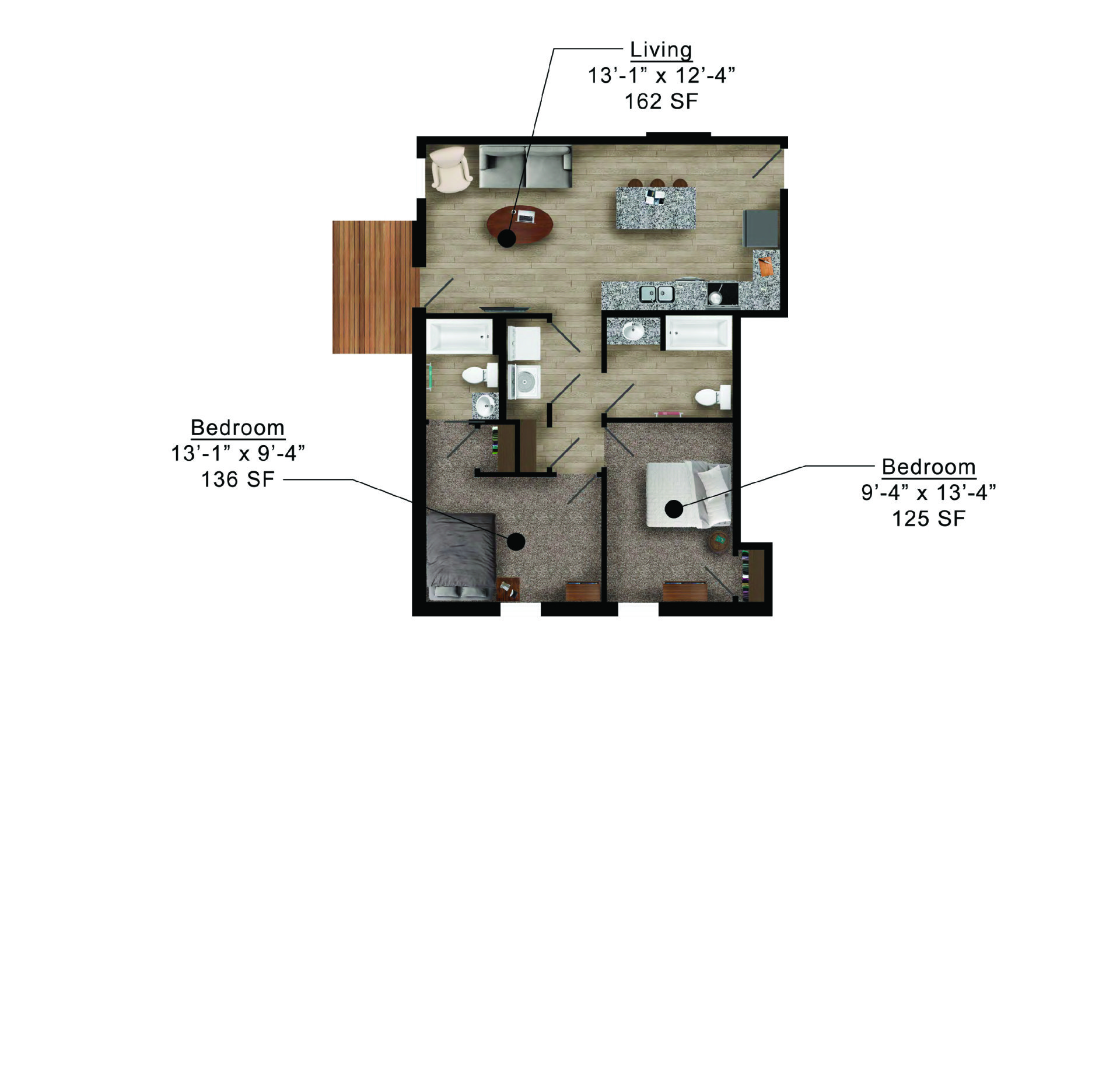 Mortensen Heights | Floor plan layout of a spacious apartment unit at Unique Apartment Homes in Ames, IA, featuring modern design and functional living spaces.