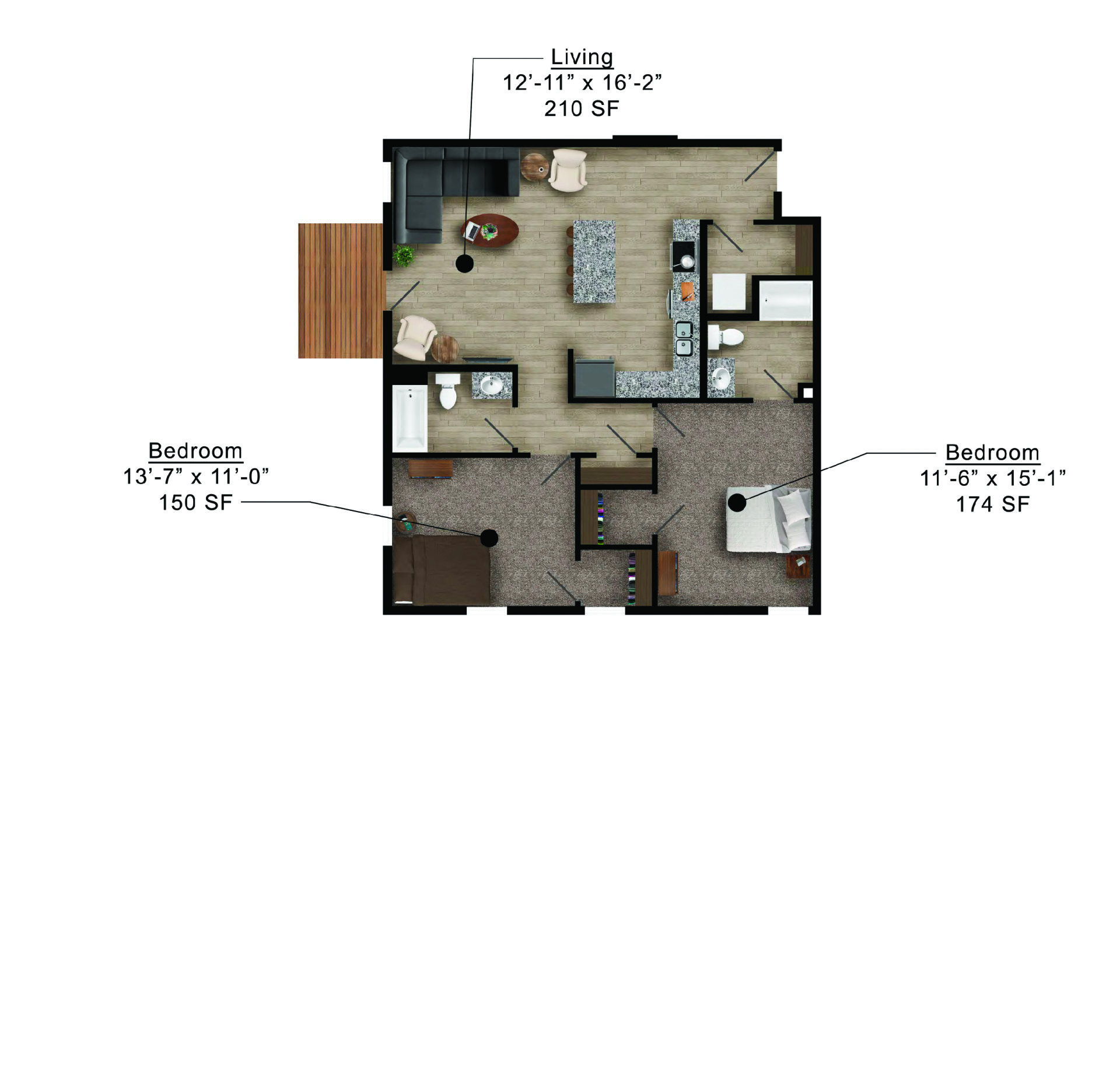 Mortensen Heights | Floor plan layout of a spacious apartment unit at Unique Apartment Homes in Ames, IA, featuring modern design and functional living spaces.