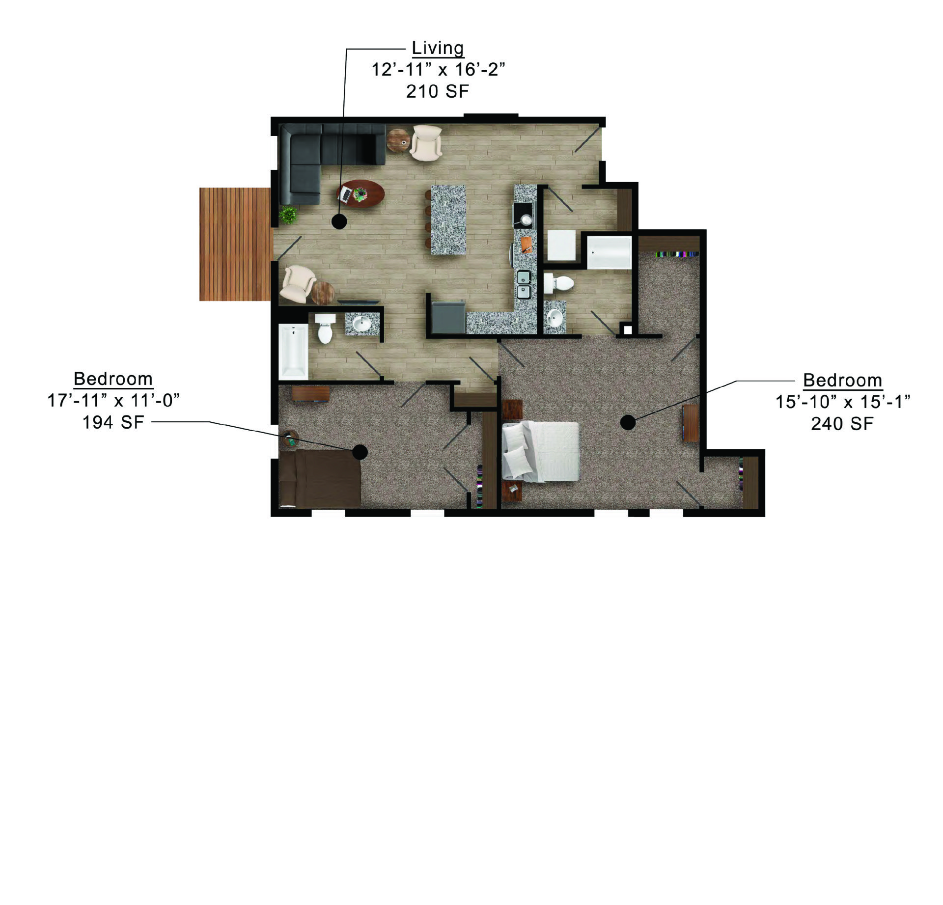 Mortensen Heights | Floor plan layout of a spacious apartment unit at Unique Apartment Homes in Ames, IA, featuring modern design and functional living spaces.