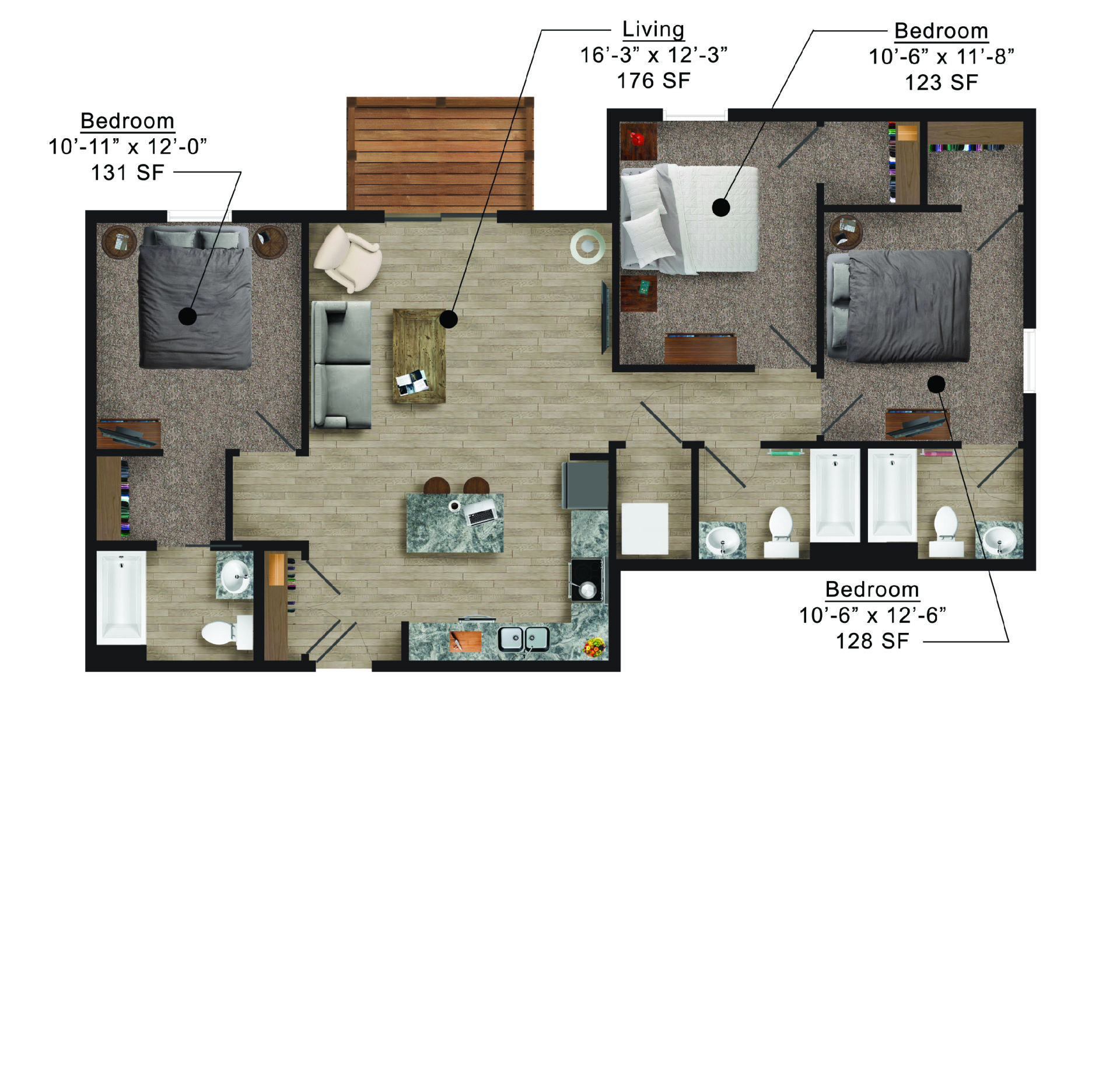 Mortensen Heights | Floor plan layout of a spacious apartment unit at Unique Apartment Homes in Ames, IA, featuring modern design and functional living spaces.