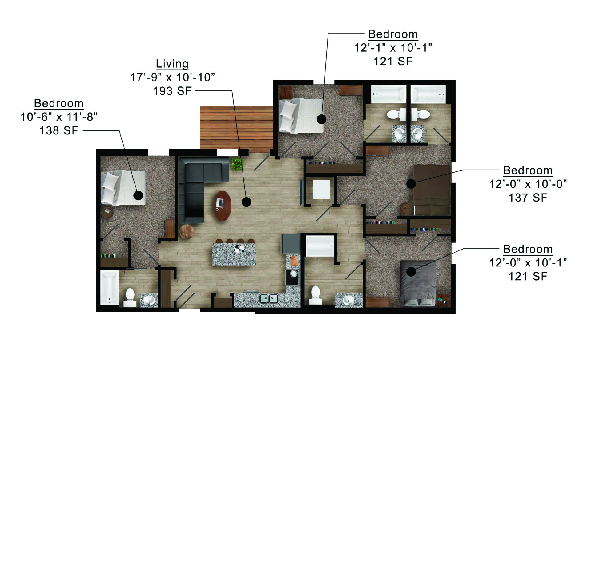 Mortensen Heights | Floor plan layout of a spacious apartment unit at Unique Apartment Homes in Ames, IA, featuring modern design and functional living spaces.