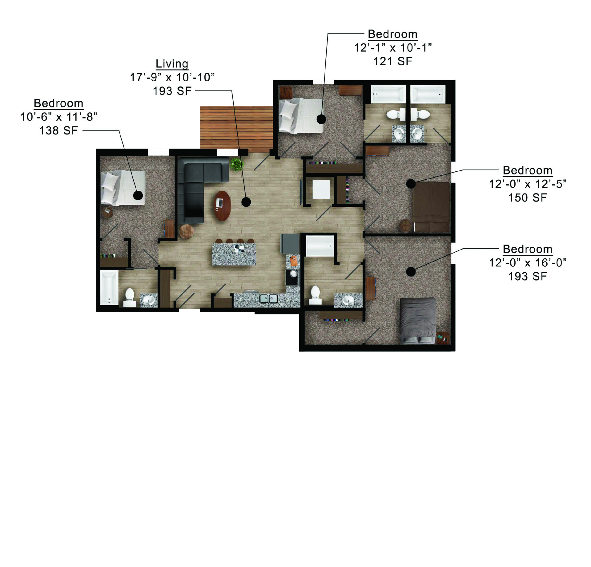 Mortensen Heights | Floor plan layout of a spacious apartment unit at Unique Apartment Homes in Ames, IA, featuring modern design and functional living spaces.