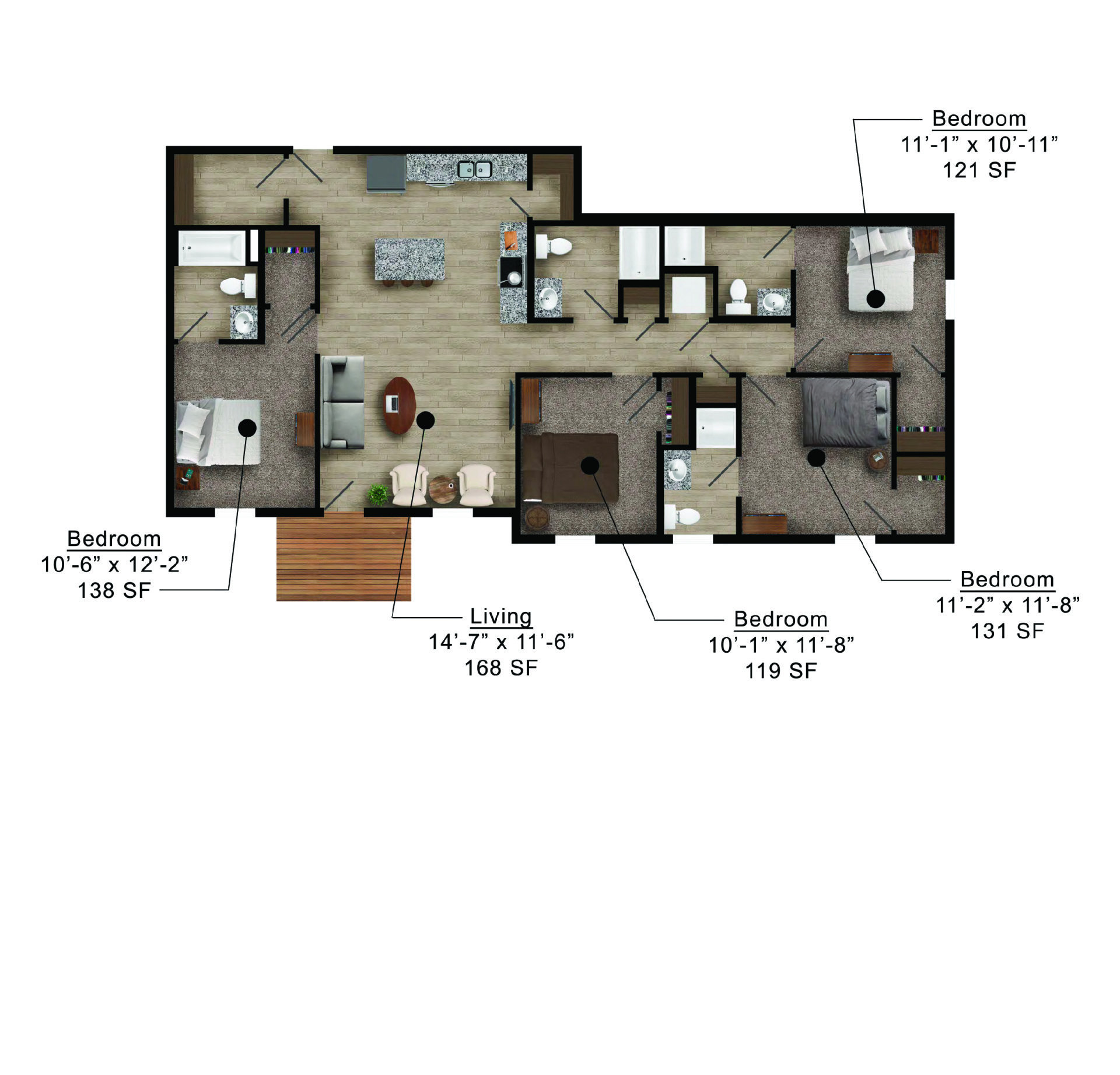 Mortensen Heights | Floor plan layout of a spacious apartment unit at Unique Apartment Homes in Ames, IA, featuring modern design and functional living spaces.