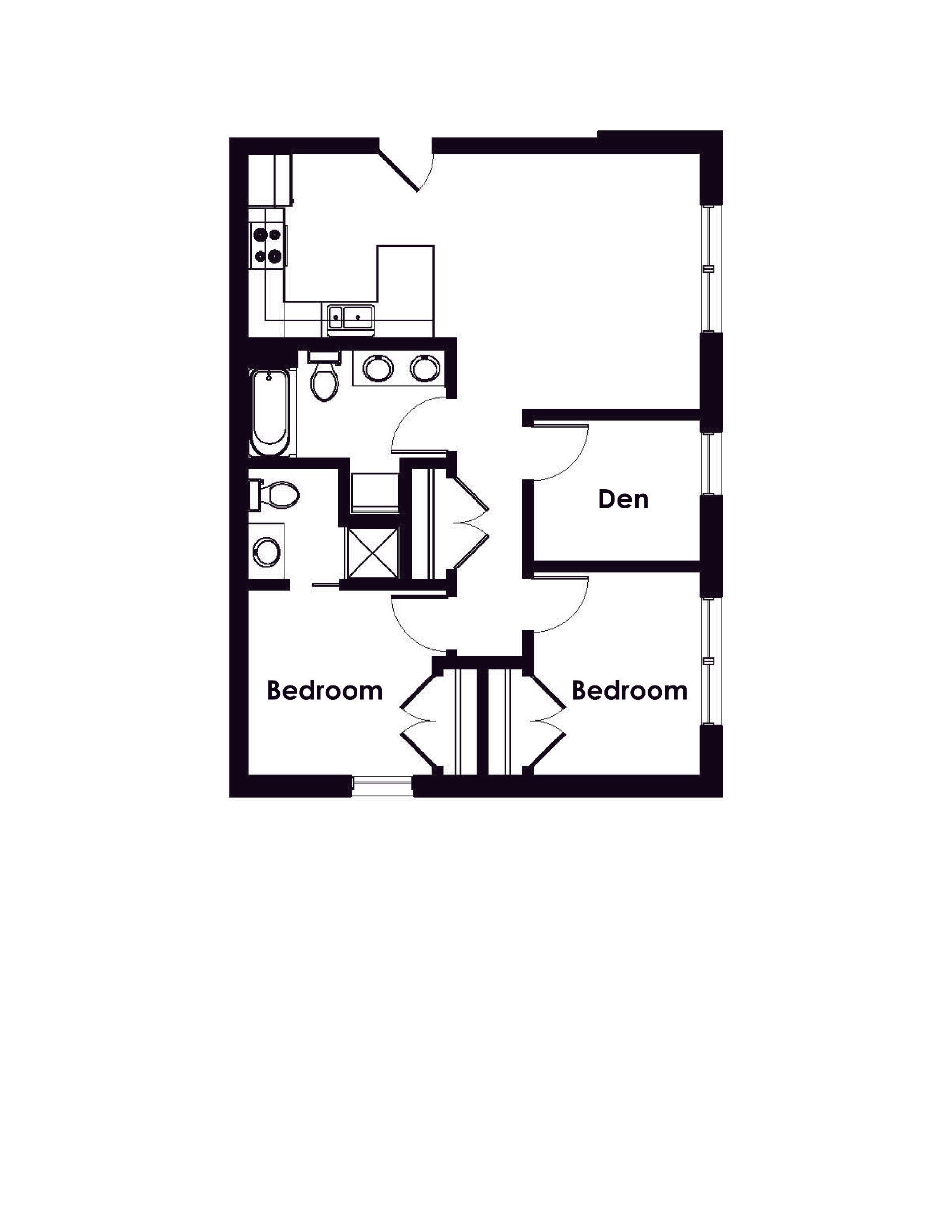 Triangle Apartments | Floor plan layout of a spacious apartment unit at Unique Apartment Homes in Ames, IA, featuring modern design and functional living spaces.