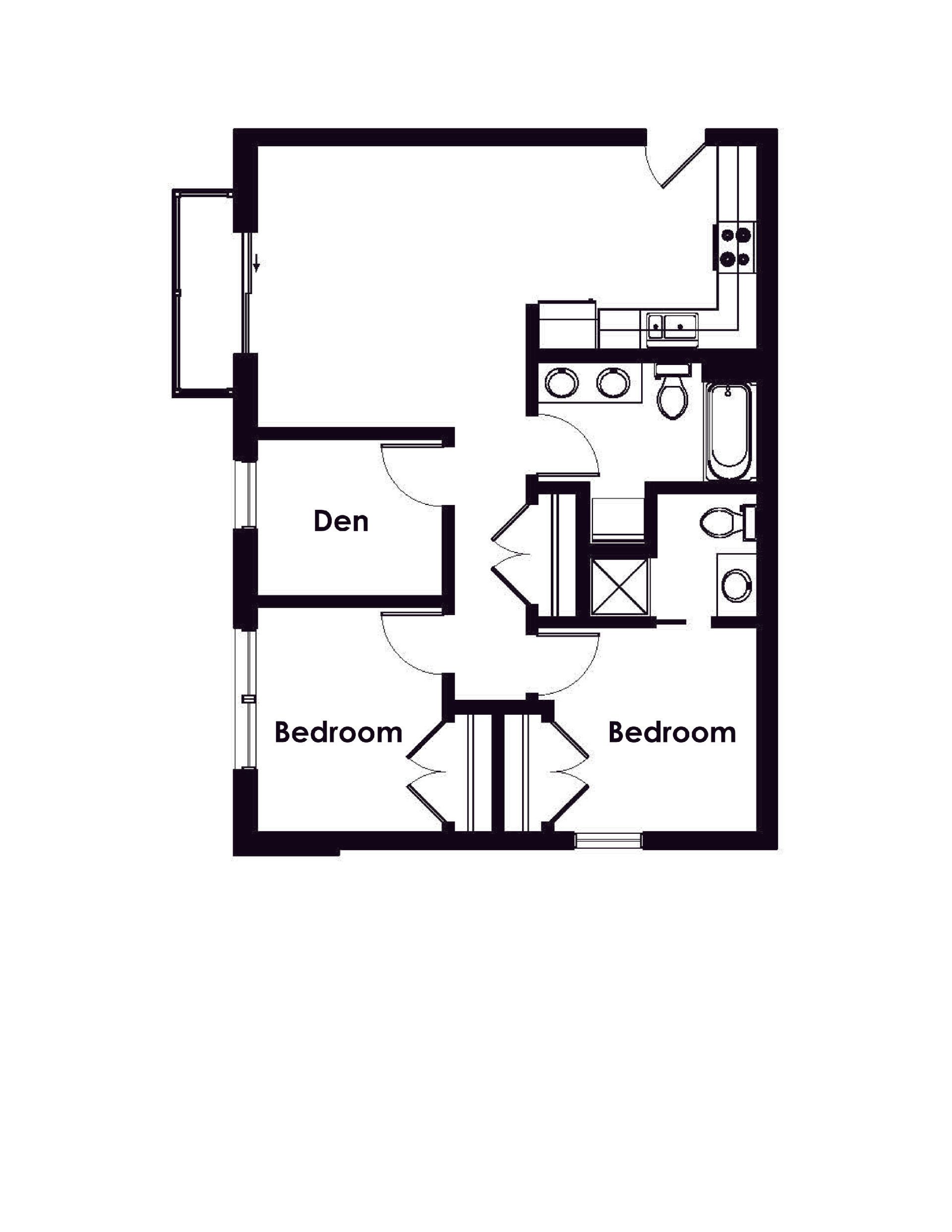 Triangle Apartments | Floor plan layout of a spacious apartment unit at Unique Apartment Homes in Ames, IA, featuring modern design and functional living spaces.