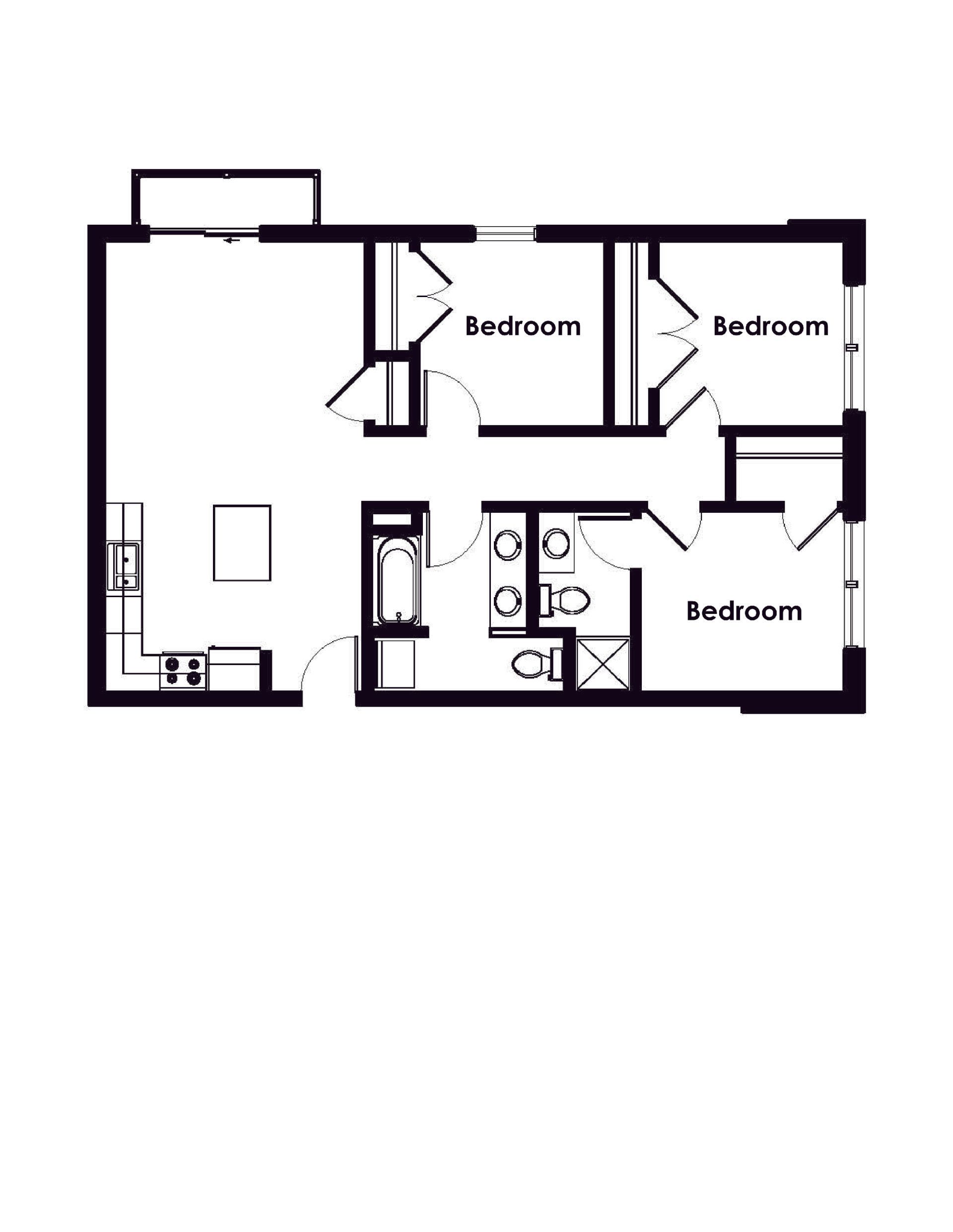 Triangle Apartments | Floor plan layout of a spacious apartment unit at Unique Apartment Homes in Ames, IA, featuring modern design and functional living spaces.