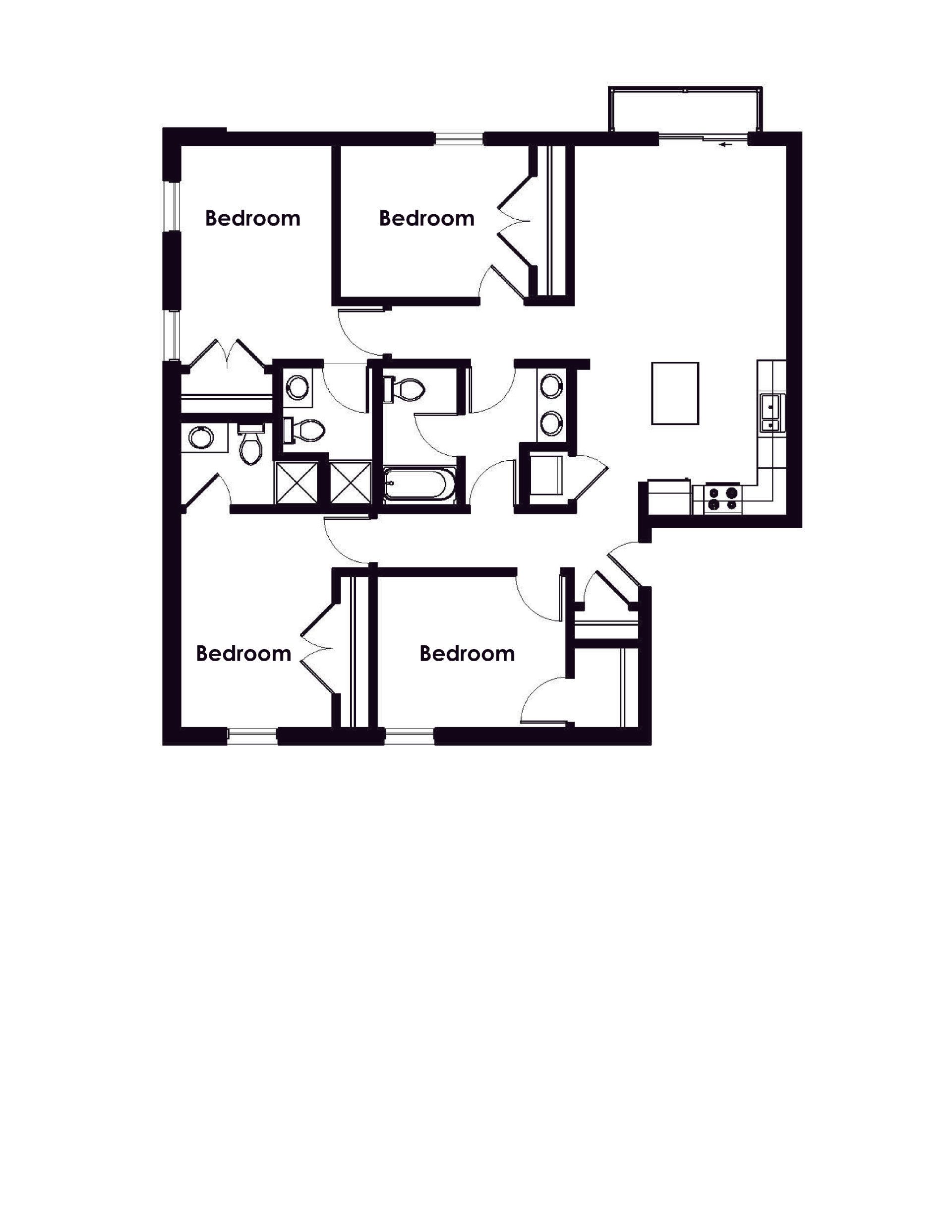 Triangle Apartments | Floor plan layout of a spacious apartment unit at Unique Apartment Homes in Ames, IA, featuring modern design and functional living spaces.