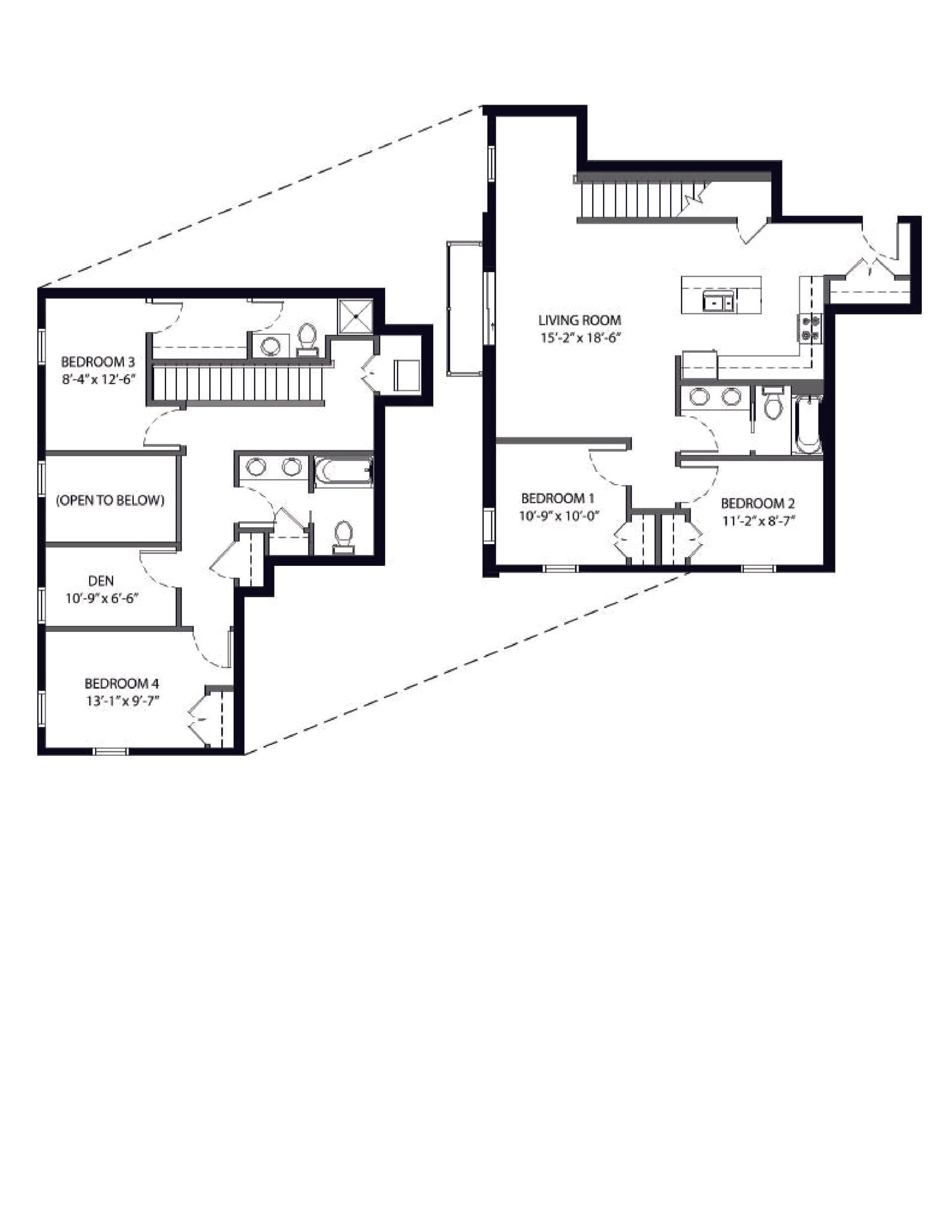 444 Welch | Floor plan layout of a spacious apartment unit at Unique Apartment Homes in Ames, IA, featuring modern design and functional living spaces.
