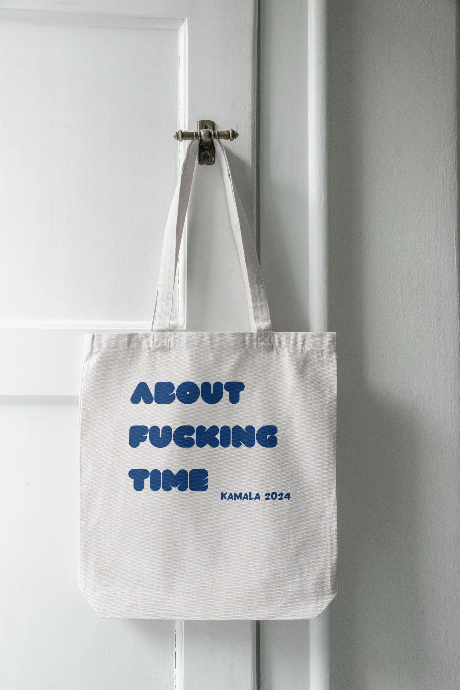 ABOUT FUCKING TIME TOTE. WHITE