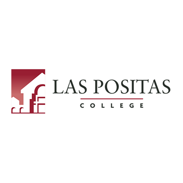 A red and white logo for las postitas college