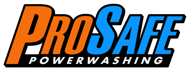 an orange and blue logo for prosafe powerwashing