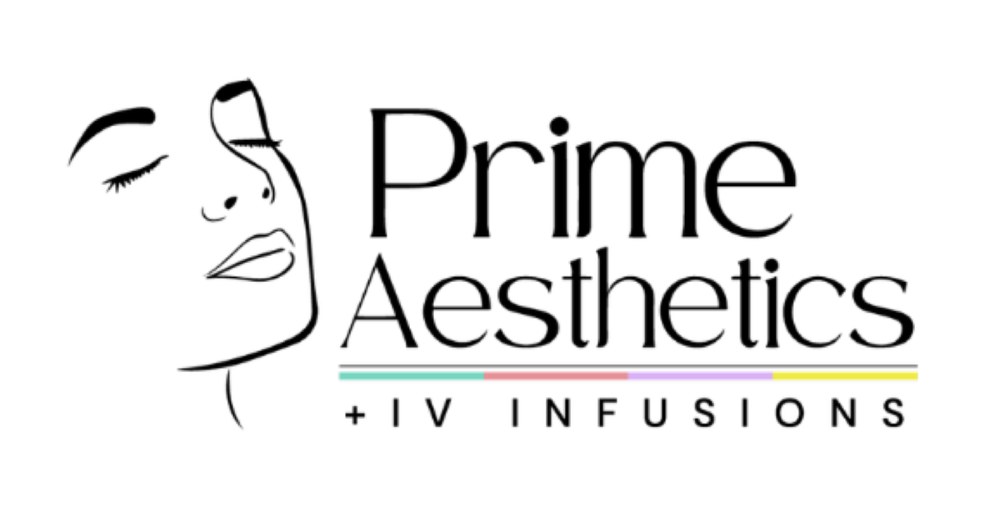 The logo for prime aesthetics iv infusions shows a woman 's face.