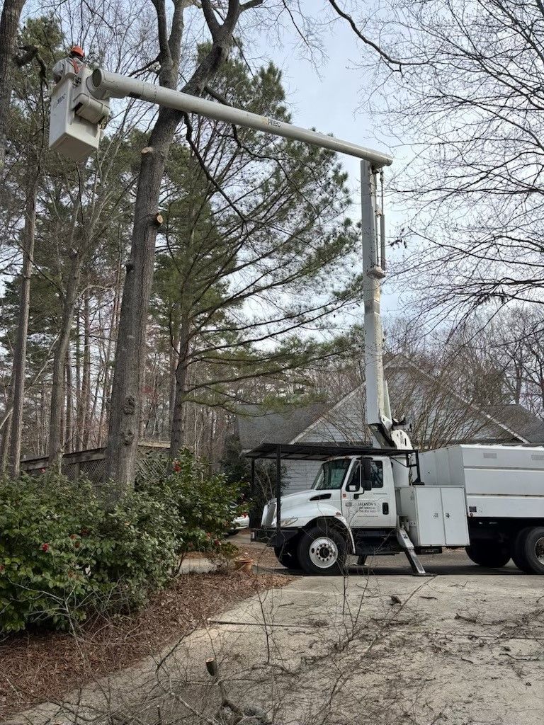 Professional tree service truck with aerial lift in Garner NC