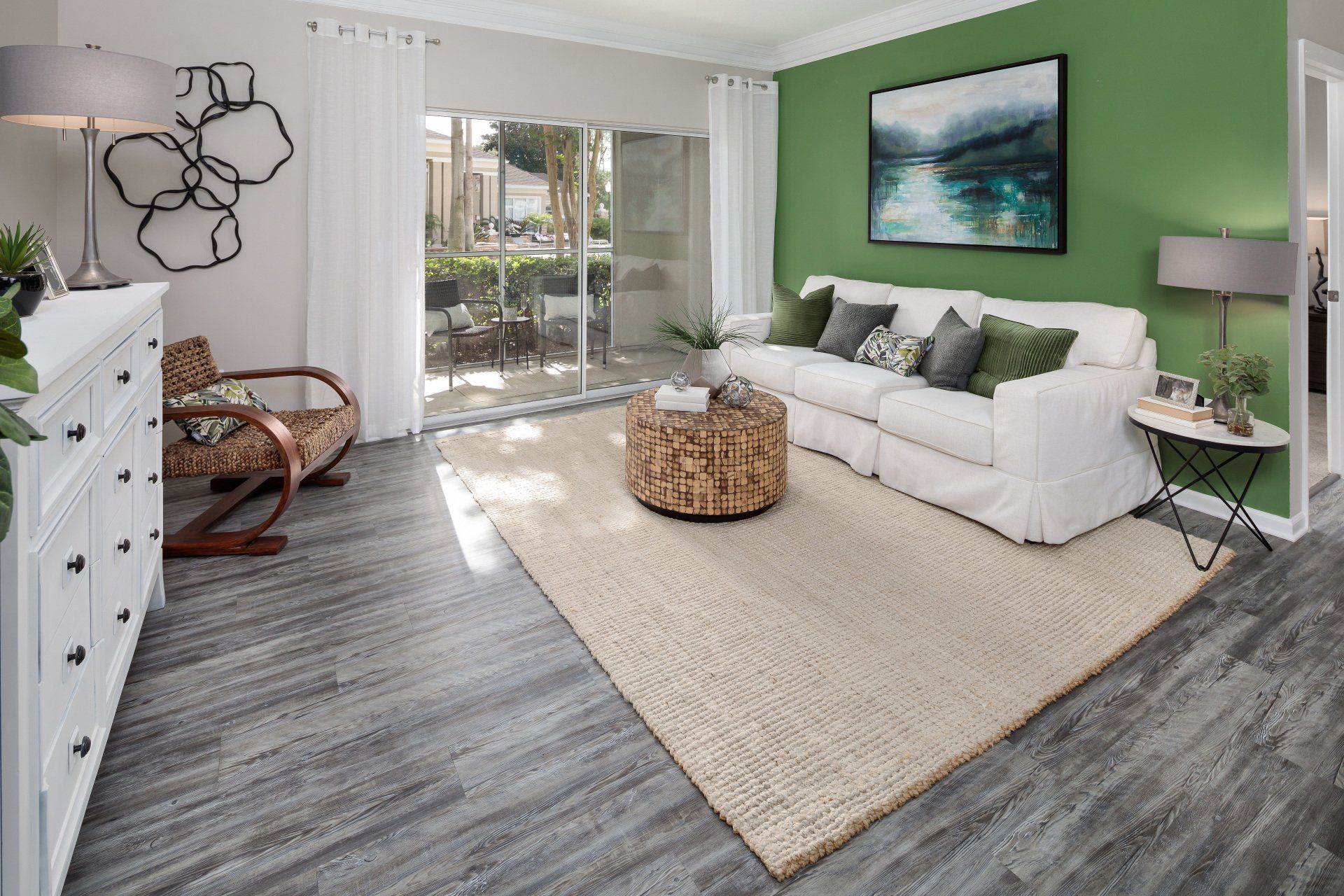 Living Room with Private Balcony | Eddison at Deerwood Park
