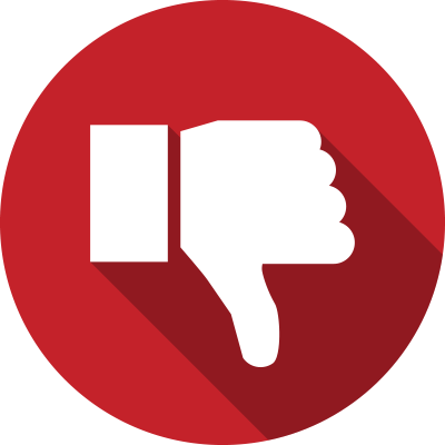 A white thumbs down sign in a red circle