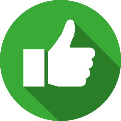 A white thumbs up icon in a green circle with a long shadow.