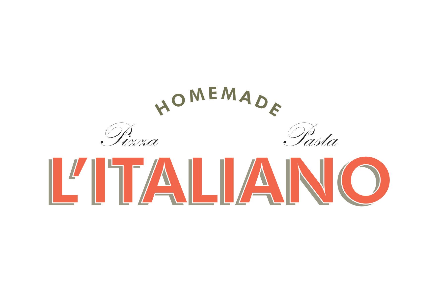 Logo for L'Italiano, with orange text and the words 
