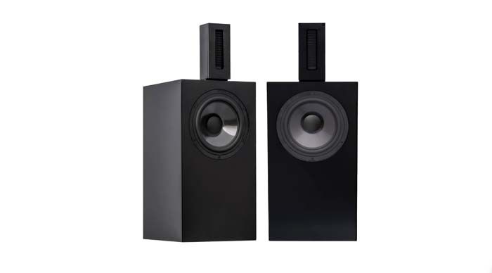Two black speakers are sitting next to each other
