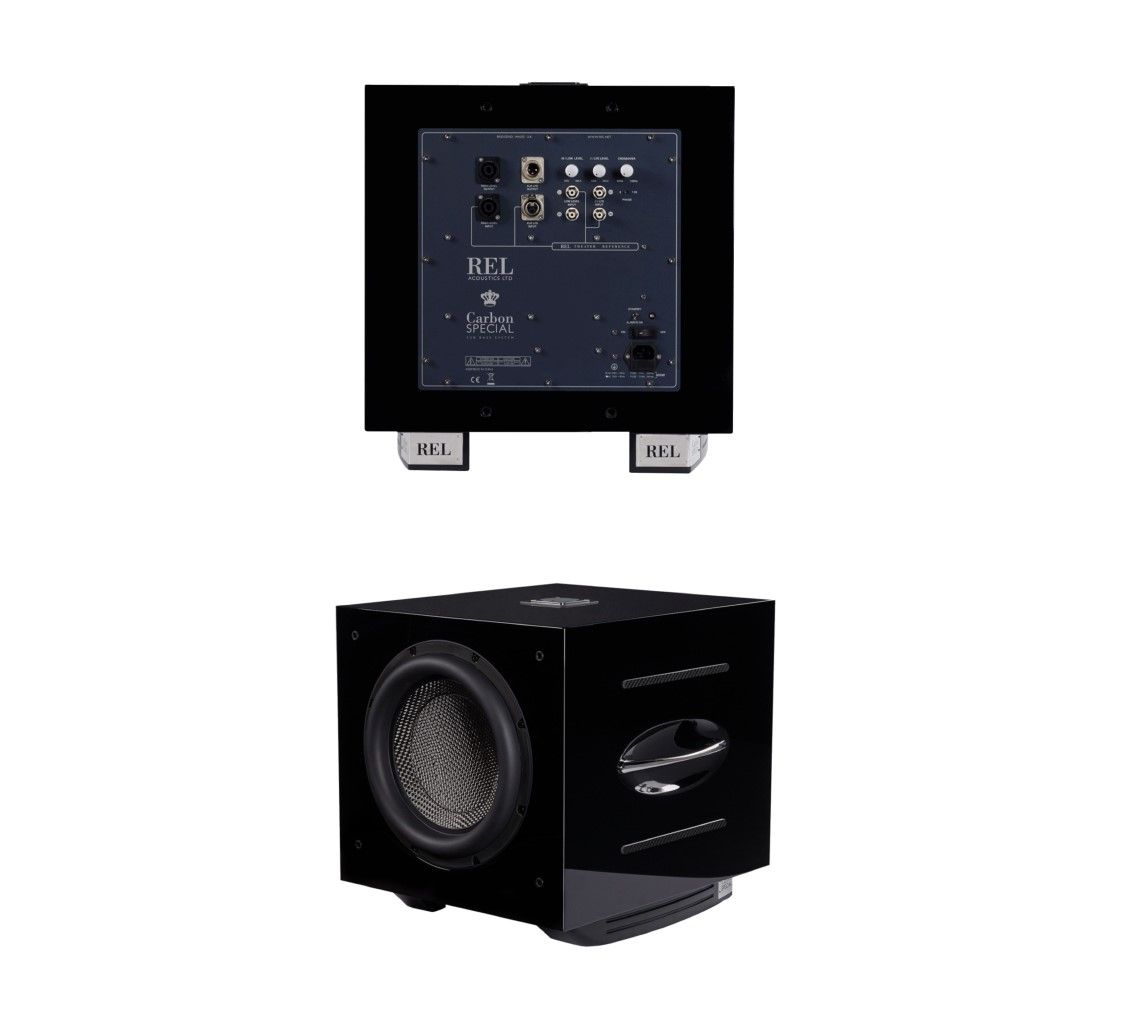 Two pictures of a subwoofer on a white background