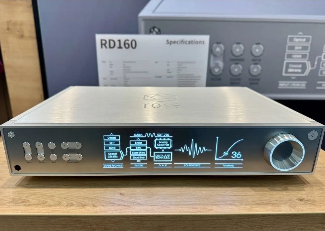 The front and back of a stereo amplifier