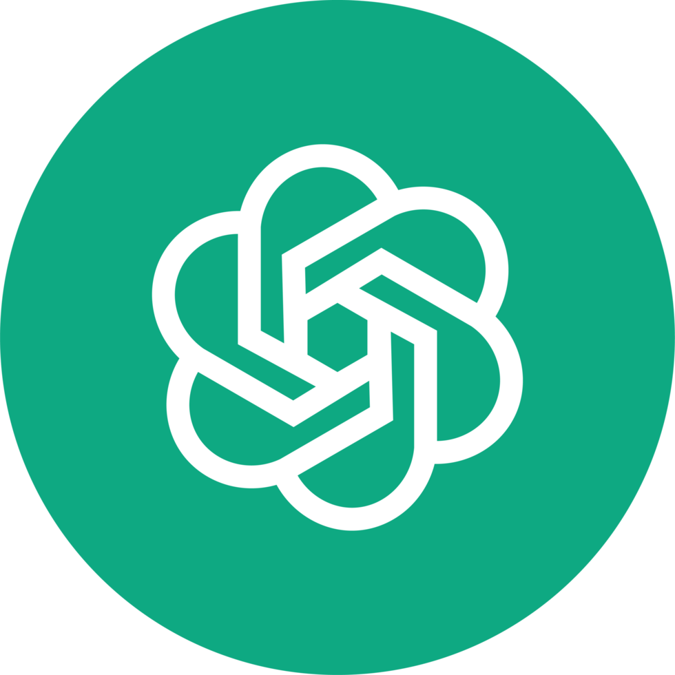 White stylized figure-eight knot on a teal green circle.