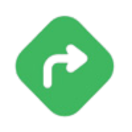 Green square with rounded corners, white arrow curving right.