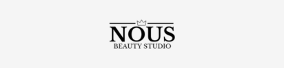 Logo for Nous Beauty Studio in black and white on a white background. 